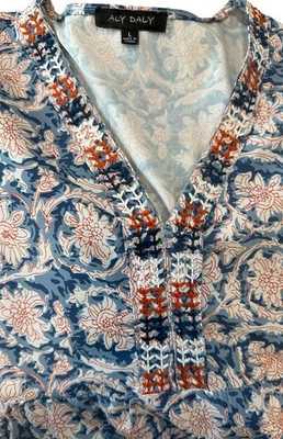 Vestido Maxi Feminino Aly Daly Boho Tamanho G Azul Floral Paisley Festival Camponês - Imagem 1 de 4