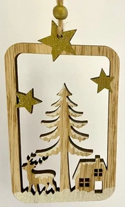 Christmas Ornament Deer Hunting Cabin Stars Tree Wood Die Cut 5" x 3" x 1/4" - Picture 1 of 4