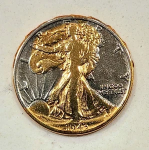 Mezzo dollaro 1943 Walking Liberty ~ oro dorato rimosso dalla lunetta - Foto 1 di 2