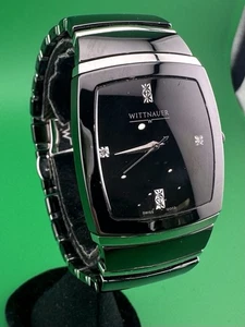 Wittnauer 12D03 Diamond Accent Two Tone Ceramic Square Black Dial Men's Watch - Picture 1 of 11