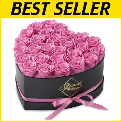 Caja de rosas preservadas en forma de corazón - 27 flores rosas Foto 1 de 4