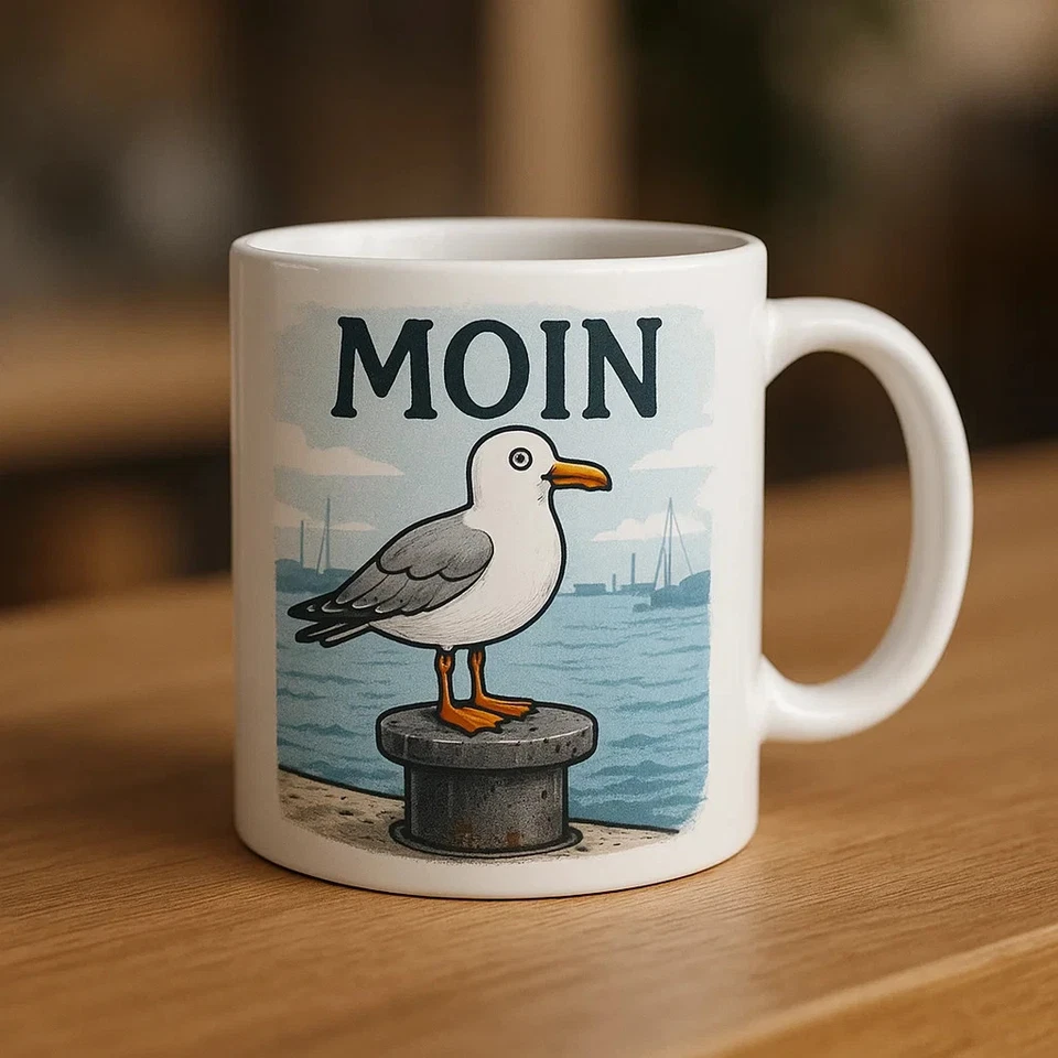 MOIN Tasse Kaffeebecher mit Möwe maritimes Norddeutschland Motiv Ostsee Nordsee - Bild 1 von 1