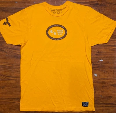 ROCK REVIVAL  Premium Quality Denim Jeans Double Sided Yellow T Shirt SZ M-NWOT - Image 1 of 4