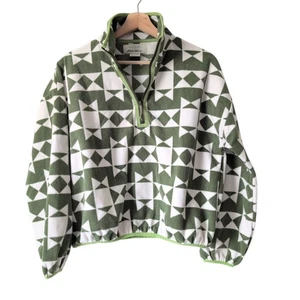 The GREAT + Chaqueta Eddie Bauer Verde Blanco Abstracto Crop Polar Pullover XS - Imagen 1 de 7