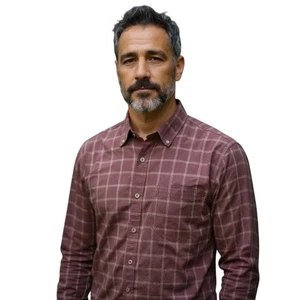 Camisa para hombre Arrow con botones S 14-14,5 rojo borgoña cuello a cuadros manga larga - Imagen 1 de 8