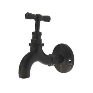 Rustic Cast Iron Water Faucet Wall Hook Spigot Towel Rack Bathroom Holder Decor - Picture 1 of 5
