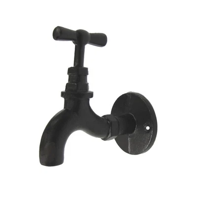 Rustic Cast Iron Water Faucet Wall Hook Spigot Towel Rack Bathroom Holder Decor - Image 1 of 4