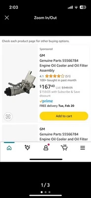 Масляный охладитель двигателя и масляный фильтр в сборе GM 55566784 - Изображение 1 из 4