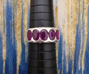 Solid 925 Sterling Silver 5 oval big Natural Ruby Womens Band Ring size 8 - Picture 1 of 5