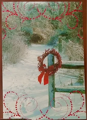 "Red Wreath Greeting", (1) Leanin' Tree Holiday Card, New With (1) Envelope - Image 1 of 4