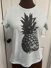 ILLUSTRATED PEOPLE blue black t-shirt S crew neck top stretch cotton pineapple