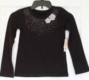 BRAND NEW! Faded Glory Girls Black Embellished Long Sleeve Tee Shirt Small 6-6X - Picture 1 of 4