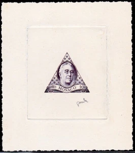 1946 Monaco Sc.198 10c signed Artist Die Proof in purple FDR - Picture 1 of 1