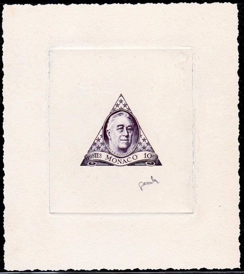 Monaco Sc.198 1946 10c firmado Artist Die Proof en púrpura FDR Foto 1 de 1