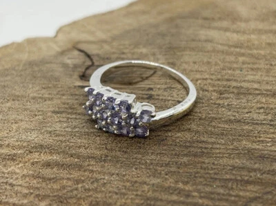 Anillo de cóctel de racimo fino banda Sunburst de tanzanita de plata esterlina-talla 7  Foto 1 de 4