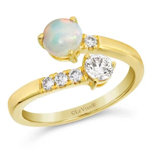LeVian 14K Yellow Gold 0.87 TCW Diamond and Opal Jewelry Band Ring Size 7 - Picture 1 of 9