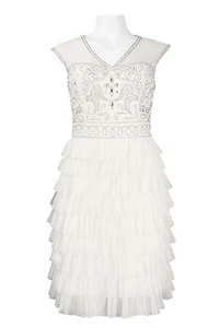 Sue Wong Art Deco Illusion Beaded Bodice Layered Ruffle Short Dress NWT -Size 12 - Picture 1 of 6