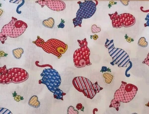 Vintage Neuheit Baumwolle Quilt Stoff Calico Katze Kätzchen Blumen 1 3/4 Yard (63” x 44”) - Bild 1 von 4