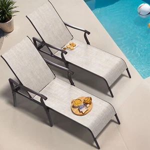 2 PCS Adjustable Patio Chaise Lounge Chair Aluminum With Armrest Pool Beach Yard - Picture 1 of 10