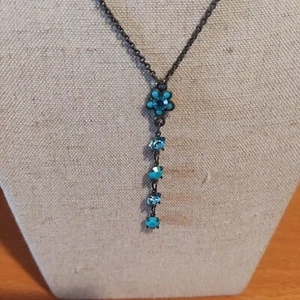 Vintage Michal Negrin Jewelry Turquoise Rhinestones Pendant Signed Necklace - Picture 1 of 3