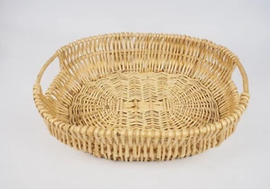 Large Oval Woven Wicker Basket with Wooden Handles 18" x 15" x 6" Handmade - Picture 1 of 5