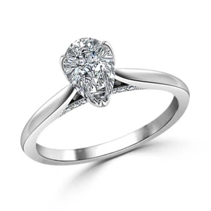 Anillo de matrimonio moissanita real corte pera de 2,20 quilates oro blanco macizo de 14 quilates talla 6 7 8 9 - Imagen 1 de 7