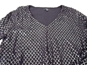 NEW Womens XL ALFANI Black Metallic TOP V Neck 3/4 Sleeves $79.50 Retail  - Picture 1 of 5