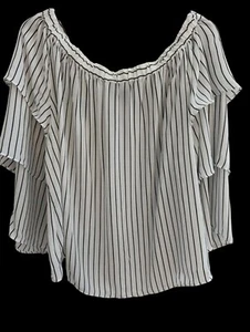 Worthington XL  Bell Sleeve White Black Stripe Boat Neck Blouse Business Casual - Picture 1 of 5