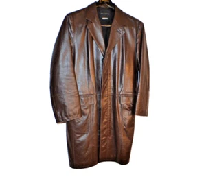Mens Dark Brown Leather Trench Dress Coat By Sisley Made In Romania Size 46 - Picture 1 of 19