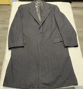 Vintage Brooks Brothers Overcoat Mens 48 Charcoal Wool Herringbone Union Made - Picture 1 of 16