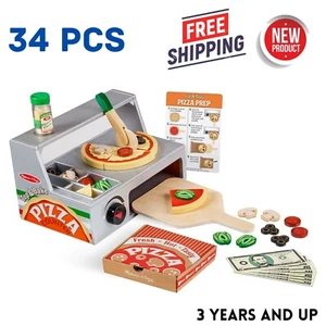 34Pc Wooden Pizza Counter Play Food Set Bake Pretend Toy Oven Kids Serving Store - Picture 1 of 5