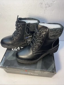 Aqua Diva Britt Leather Zip Lace Boots Dark Brown Sz 36/5.5 Water Resistant - Picture 1 of 5