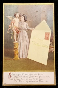 c1910 Valentine's Card - Embossed with Gilt 'Sweet Cupid' - US Origin - Picture 1 of 2