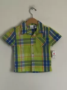 Kidgets Plaid Button Up Shirt Lime Green and Navy Blue Toddler Size 2T NWT - Picture 1 of 6