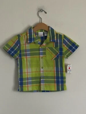 Kidgets Plaid Button Up Shirt Lime Green and Navy Blue Toddler Size 2T NWT - Image 1 of 4
