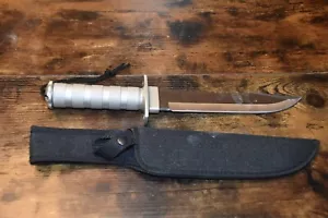 Combat Survival Knife Dagger Serrated edge overall 14" Blade 8" w Sheath - Picture 1 of 4