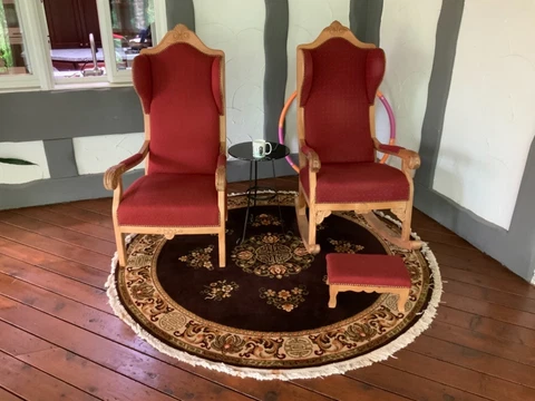 Hand carved, handmade, rocking chair, pine, with matching chair. Made in Bavaria Cover