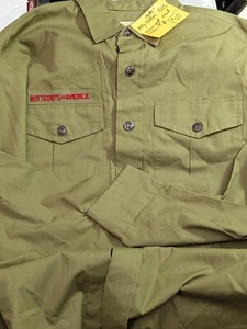 1970's Vintage NOS Men's Boy Scout Uniform Shirt 15 1/2 x 32" L/S Poly Cotton #2 - Picture 1 of 5