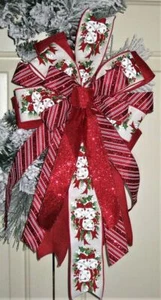 10 " CHRISTMAS BELLS BOW WIRED RIBBON for DOOR WREATH LANTERN GARLAND # 128 B rb - Picture 1 of 4