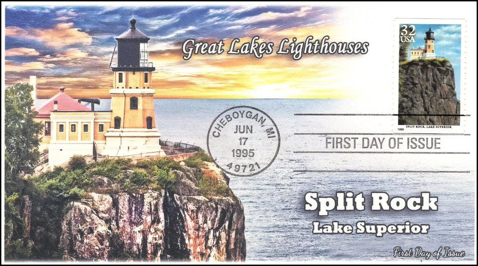 AO-2969,1995, Great Lakes Lighthouses, FDC, Add-on Cachet, Split Rock, Lake Supe - Image 1 of 1