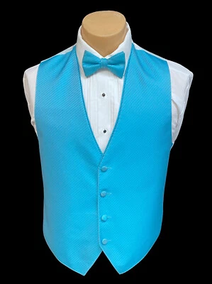 Men's Malibu Blue Tuxedo Vest with Tie Aqua Groom Prom Wedding Party Cruise - Image 1 of 3