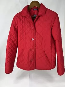 Ralph Lauren Chaps Red Quilted Puffer Jacket Barn Coat Pockets L Women Field - Picture 1 of 11