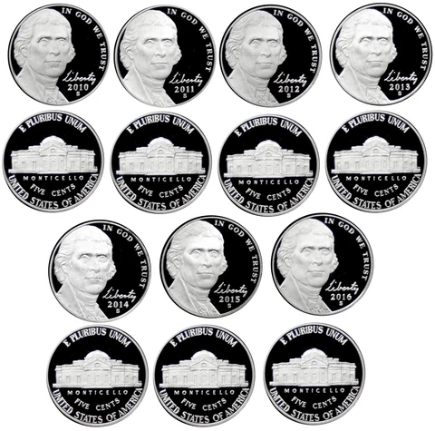 2010 2016 Jefferson Nickel Gem Proof Coin Run Lot of 7 Cover