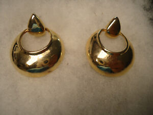 Vintage nos well made gold tone Hoop door knocker earrings