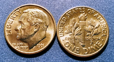 1961 D Roosevelt Dime Brilliant Uncirculated from an original BU roll Cover