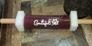 Primitive Ceramic Rolling Pin Burgundy Color Grateful with a Leaf 16 inch NEW - Picture 1 of 4
