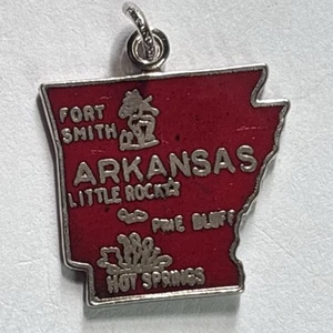 Sterling Silver Enamel Charm State Map Arkansas Red - Picture 1 of 3