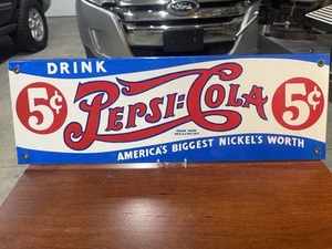 Vintage 1991 Porcelain Pepsi Sign" America's Biggest Nickel’s Worth 18"X6" - Picture 1 of 9