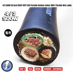 4/3 SOOW SO Cord 15 ft HD USA Portable Outdoor Indoor 600 V Flexible Wire cable - Picture 1 of 3