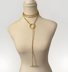 Ralph Lauren goldfarbener Kettengürtel oder Halskette Knebelverschluss 54,5" lang - Bild 1 von 10